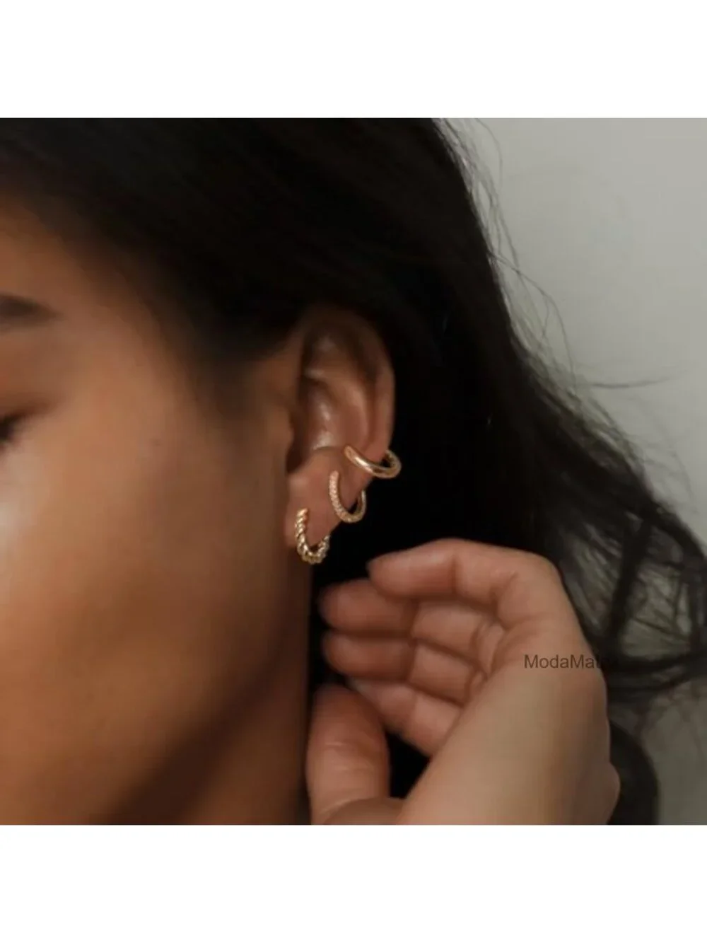 14K Gold Plated Chunky Hoop Earrings Set Hypoallergenic Thick Open Lightweight